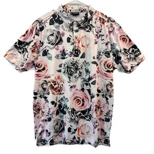 Bad Birdie Golf Polo Floral Shirt Mens Large Performance Stretch Roses Golf